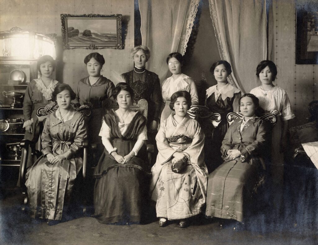 Woman’s Missionary Society worker with a group of Japanese Canadian women, [ca. 1915]<br><i>Vancouver Japanese United Church fonds, item BCCA 2804.41</i>